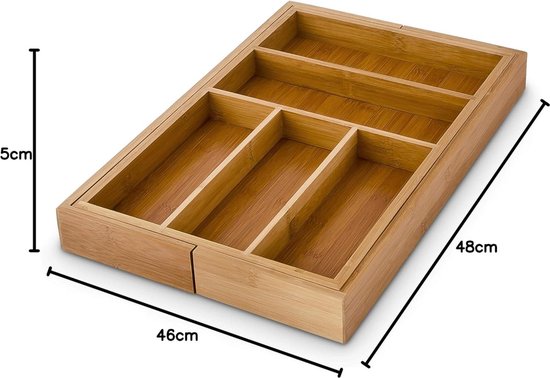Bestekbak/keuken organizer - 1-vaks - bamboe - 38 x 8 x 7 cm