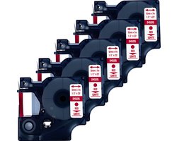 DULA Dymo D1 45015 - S0720550 - Compatible label tape - 5 lettertapes - Rood op wit - 12mm x 7m