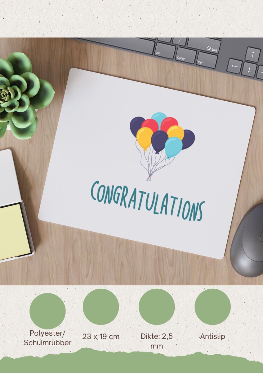 Akyol - congratulations Muismat - Felicitatie - iemand die iets heeft behaald of jarig is - verjaardagscadeau - cadeau - kado - geschenk - verjaardag - gefeliciteerd - 23 bij 19 cm