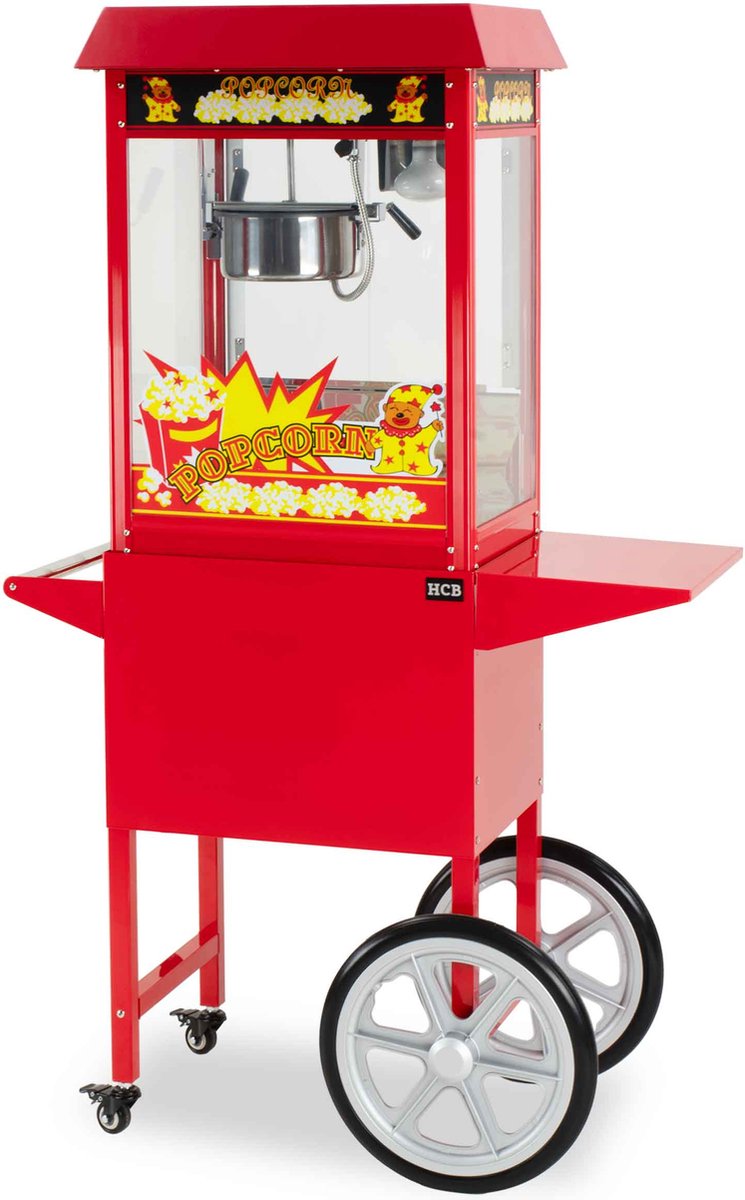 HCB® - Professionele Luxe Popcorn machine met onderstel- 230V - Popcornmachine - Rood - Horeca Popcornmaker - 30.8 kg - 6249/6247