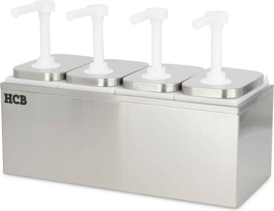 Foto: Hcb professionele horeca sauspomp 4 x 2 liter rvs inox sausdispenser dispenser 47 5x20x21 cm bxdxh 2 5 kg 1416