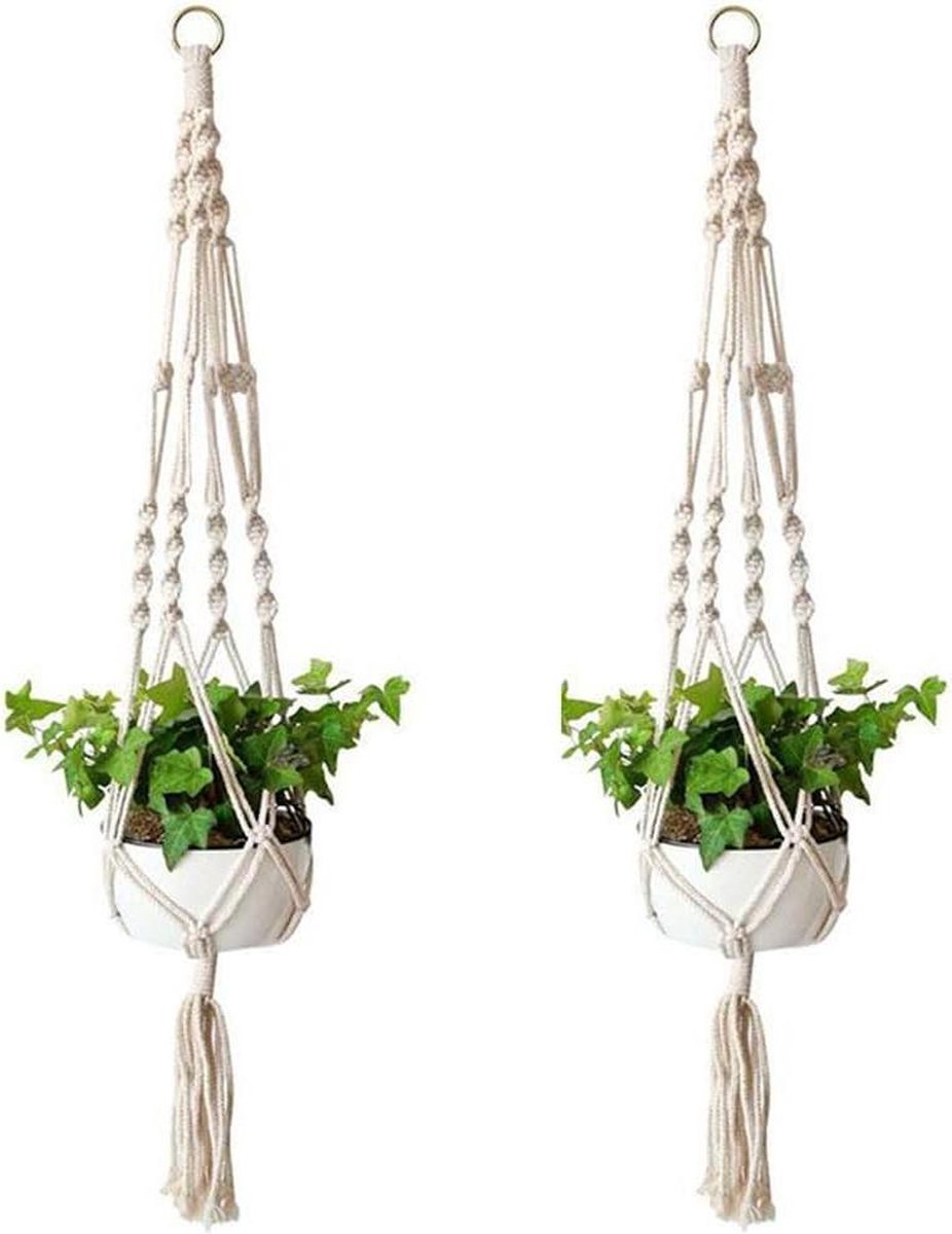 Plantenhanger Planthanger Katoenen Touw Macramé Bloemen Bloempotten Muurdecoratie Kantoortuinieren 4 Poten 2 Stuks