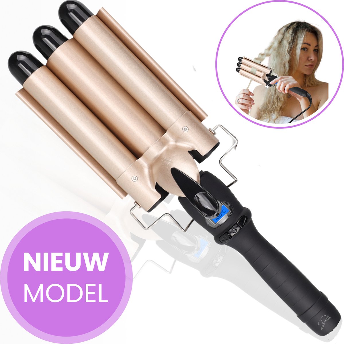Diohn™ Wafeltang Wave Krultang Golvenkrultang Curling iron Beach Waves Krultang Goud 25MM Nieuw Model