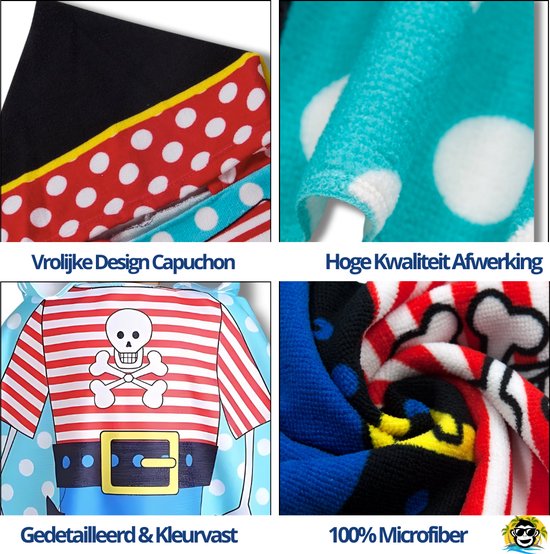 BoefieBoef Kinder Badponcho - Baby Badcape - Microfiber Kleuter Badjas Met Capuchon - Kerst Cadeau - Peuter Strandponcho Voor Kinderen tot 6 jaar - 60x90cm - Piraat Schat Rood - jongens - meisje - Peuter - Zomer - Strandlaken - Surfponcho -Dreumes van BoefieBoef — afbeelding 4