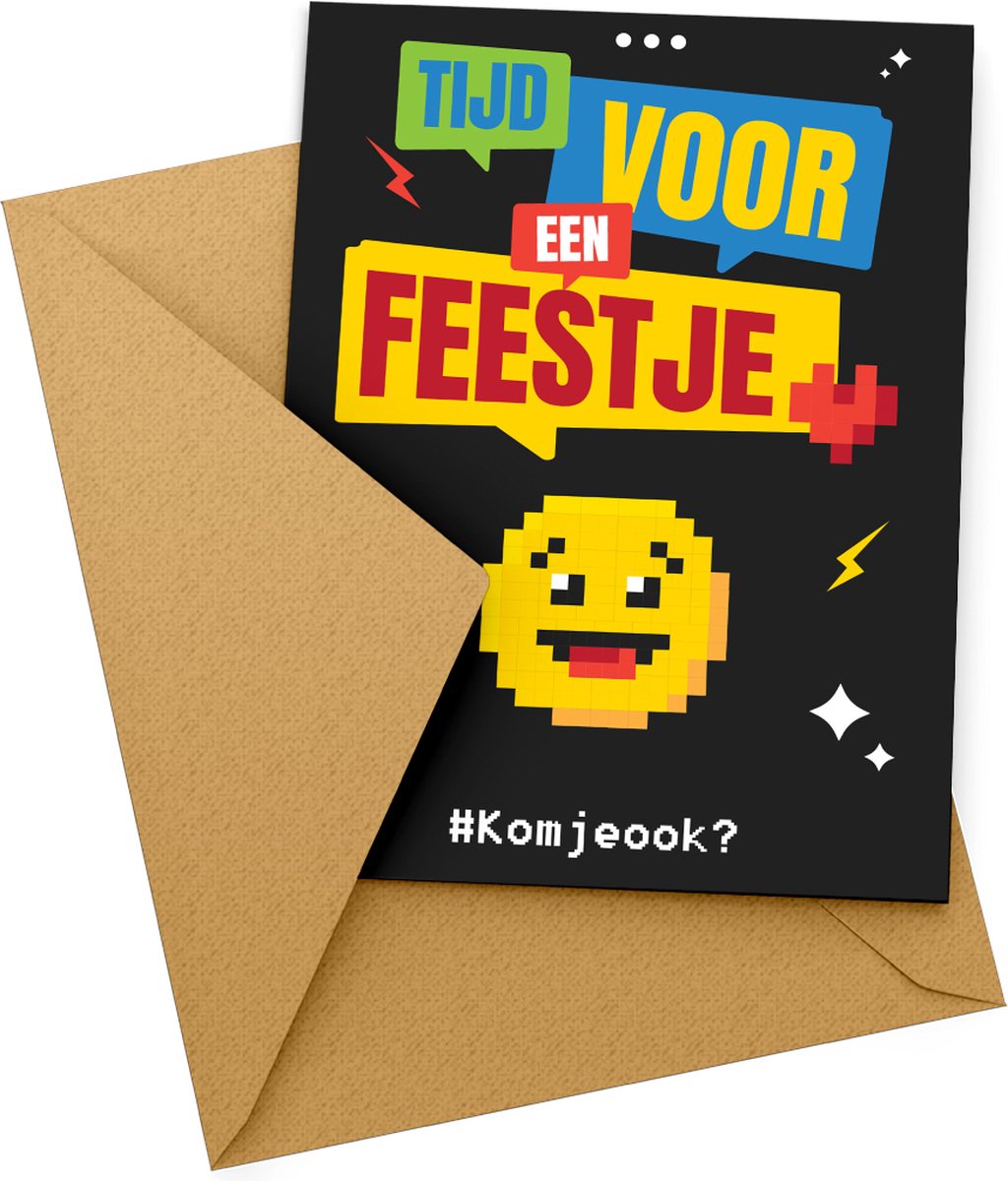 Uitnodiging kinderfeestje + Enveloppen 10 stuks - Thema Emoji - Beschrijfbaar - Uitnodigingskaarten - Uitnodiging verjaardag - uitnodiging verjaardag feest - Uitnodiging kinderfeestje Jongen of Meisje - Uitnodiging feestje - uitnodigingen op Prijzenvolger.com