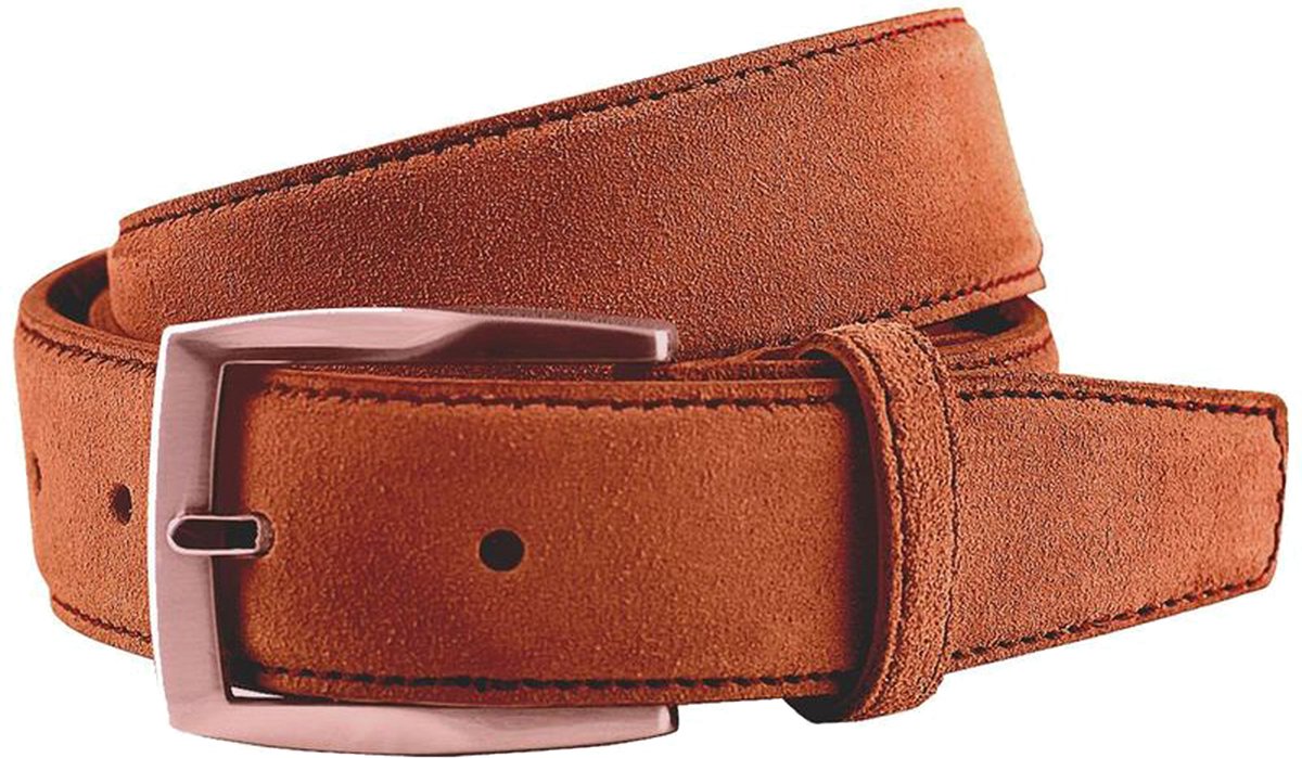 LINDENMANN suede leren heren riem - cognac