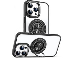 BixB hoesje geschikt voor iPhone 15 Pro Max Magsafe Transparant hard backcover met Draaibare Ringhouder - Zwart