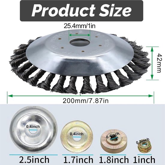 Onkruidborstel, onkruidtrimmer, bosmaaier, 200 x 25,4 mm, kegel, onkruidborstel, met 4 adapters, twist wildkruidborstel, kan onkruid en mos effectief verwijderen (20 cm) van Merkloos	 — afbeelding 4
