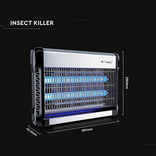 mafiti MS600Plus Elektrische muggenverdelger, 20 W, insectenval met uv-licht, vliegenvernietiger met 2 reservelampen, motten, stille moordenaar voor privé- en commercieel gebruik, grijs