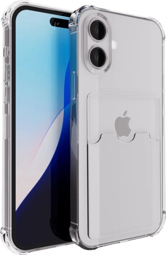 siliconen hoesje ShieldCase TPU avec porte-cartes adaptée à la coque Apple iPhone 16 - coque de téléphone avec porte-cartes - espace pour 1 carte - coque arrière transparente (transparente)