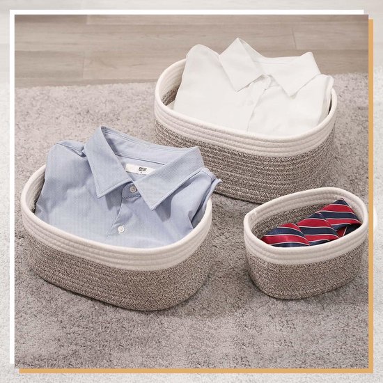 BBWELL Lot De 4 Paniers Rangement Corde Coton Tressé – Beige & Gris, Empilables, Pour Salle De Bain, Chambre Enfant, Jouets