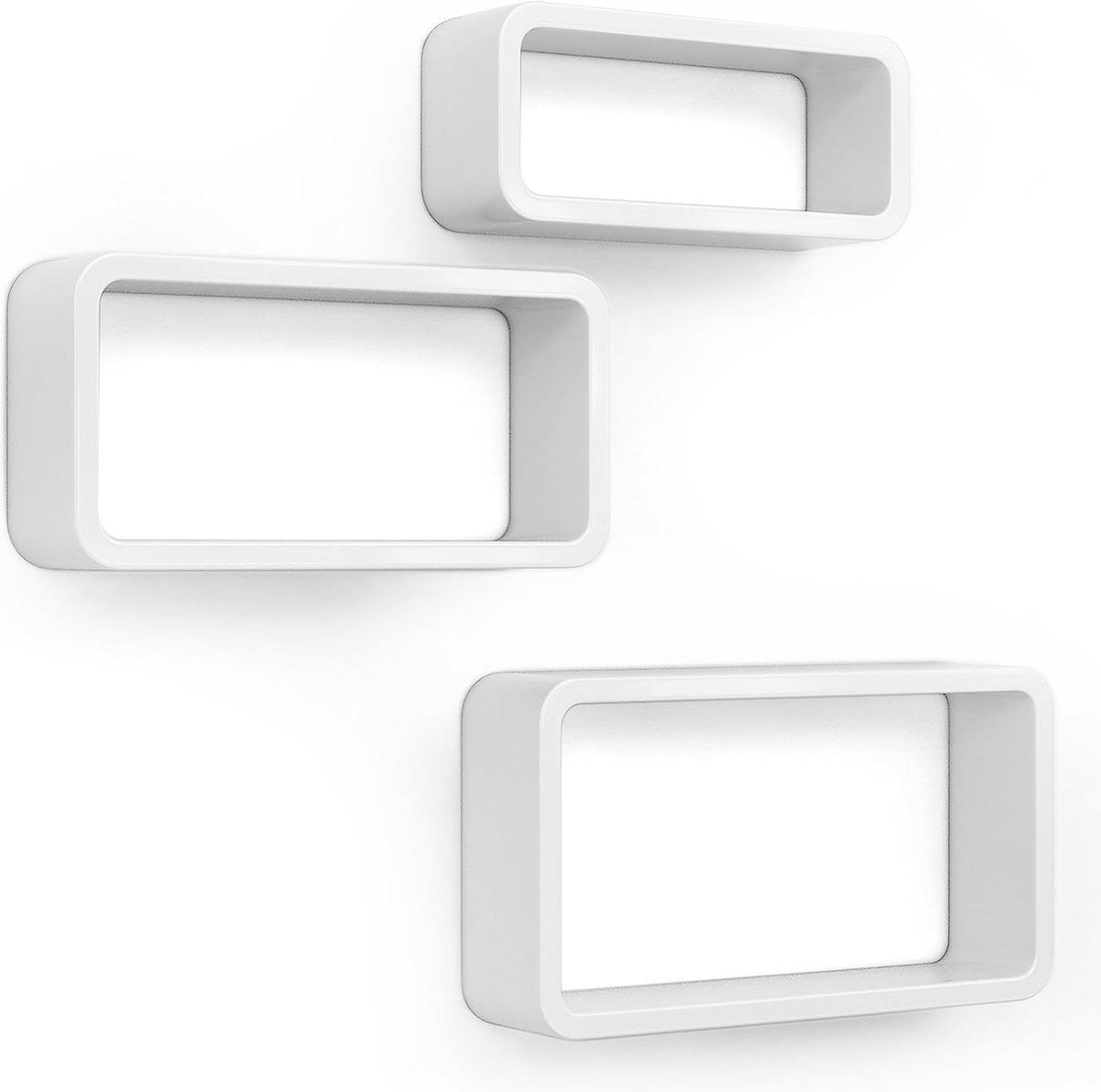 Wandrek 3-delige set kubusrek belastbaar tot 15 kg lengte 44 cm 39 cm 34 cm wit opbergrek voor thuisgebruik