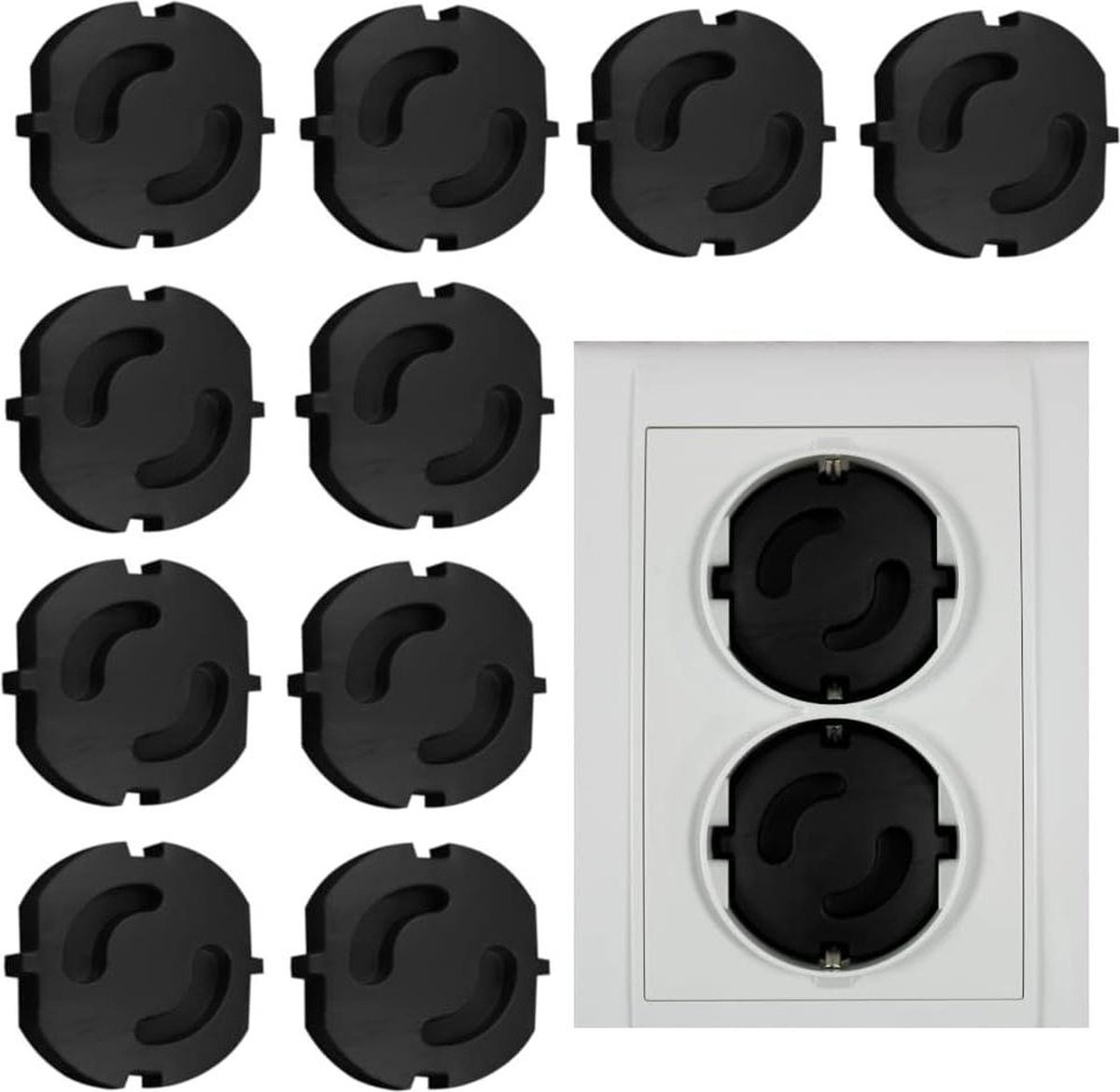 Content in HTML Stekkerbeveiliging - Kinderbeveiliging - Stekkerafdekking - 10 of 20 stuks - Made in EU - Zwart stopcontact beveiliging