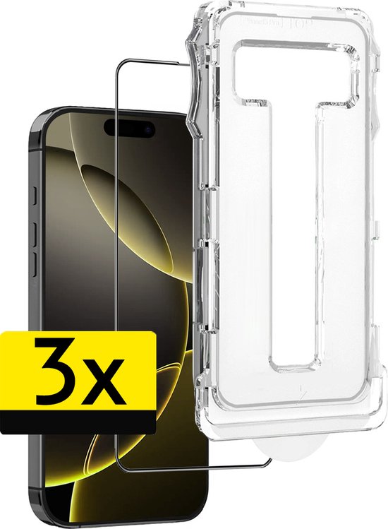 Screenprotector - Geschikt voor - iPhone 16 Pro - Screenprotector Met Installatie Kit Buigbaar Glas Full Cover Hybrid - Screenprotector Geschikt voor iPhone 16 Pro Screenprotector Met Uitlijningstool Full Cover - 3 Stuks