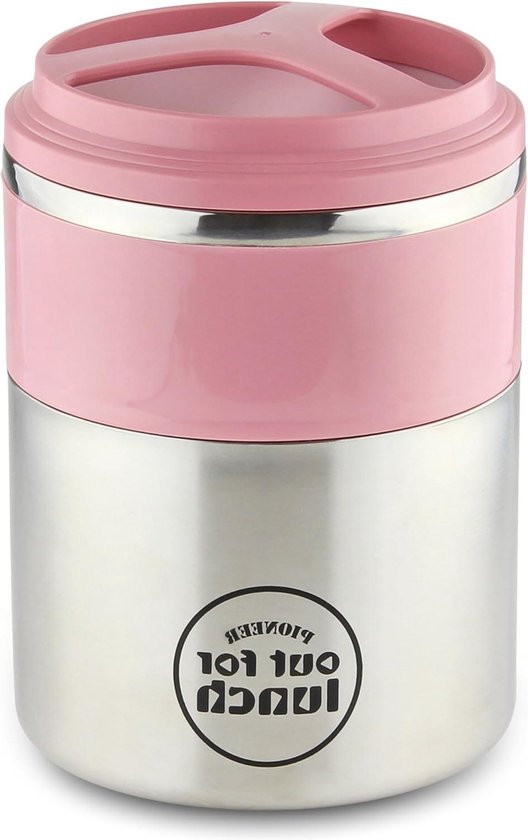 Vacuümgeïsoleerde Broodtrommel - 2 Niveaus - Lekvrije Voedselsoepfles Extra Brede Opening 2 Compartimenten 4 Uur Warm 8 Uur Koud 18 10 Roestvrij Staal Roze 15 Liter