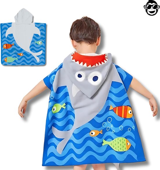 BoefieBoef Kinder Badponcho - Baby Badcape - Microfiber Kleuter Badjas Met Capuchon - Kerst Cadeau - Peuter Strandponcho Voor Kinderen tot 6 jaar - 60x90cm - Haai Blauw - jongens - meisje - Peuter - Zomer - Strandlaken - Surfponcho van Merkloos — afbeelding 5