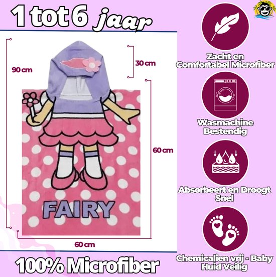 BoefieBoef Kinder Badponcho - Baby Badcape - Microfiber Kleuter Badjas Met Capuchon - Kerst Cadeau - Peuter Strandponcho Voor Kinderen tot 6 jaar - 60x90cm - Fee Sprookje Roze - jongens - meisje - Peuter - Zomer - Strandlaken - Surfponcho van BoefieBoef — afbeelding 2