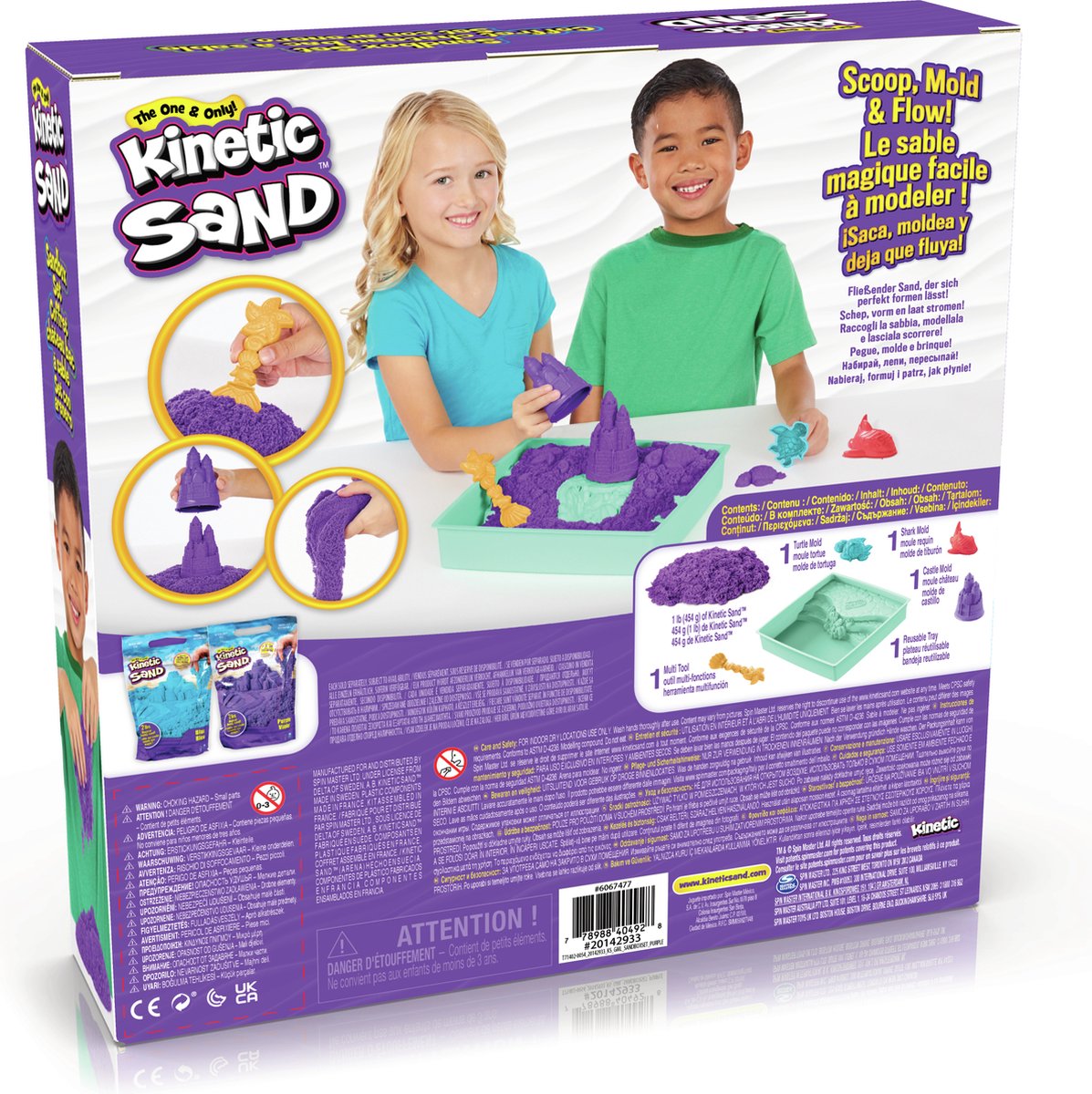 Kinetic Sand - Zandbak-set met 454 g paars origineel Kinetic Sand opbergzandbak 4 vormen en gereedschap - Sensorisch speelgoed — afbeelding 19