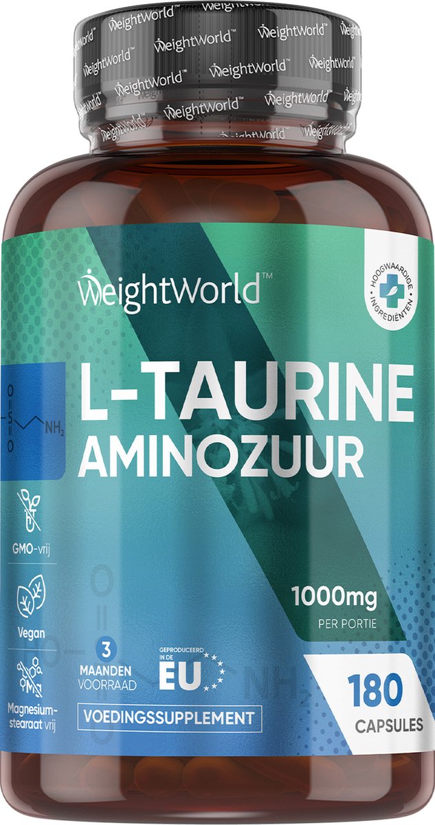 Goedkoopste WeightWorld L-Taurine capsules - 1000 mg - 180 vegan capsules voor 3 maanden - 100 puur taurine poeder