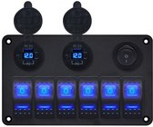 ProRide Schakelpaneel 12V voor Auto/Boot - USB C Lader 6 poorten met Schakelaar - QC3.0 - 6 Schakelaars