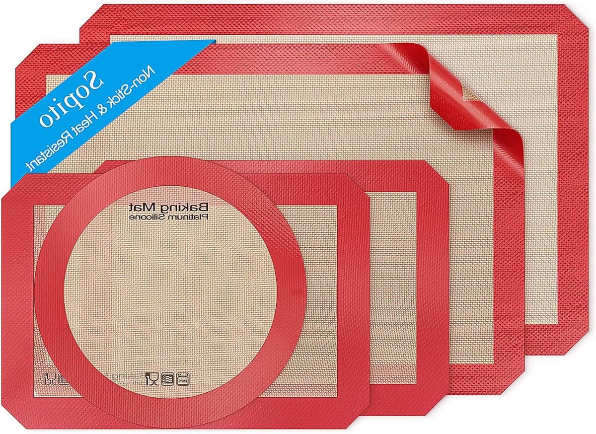 Herbruikbare siliconen ovenmat - 5 stuks - anti-aanbaklaag - geschikt voor levensmiddelen - microgeperforeerd - rood