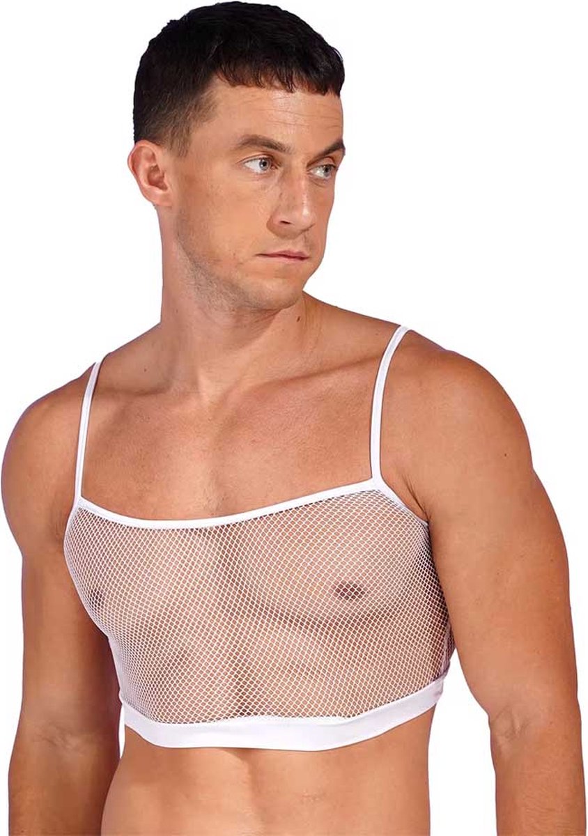 Goedkoopste Heren Tank Top Doorschijnend - Lingerie voor Mannen - Hemd - Open shirt - Wit