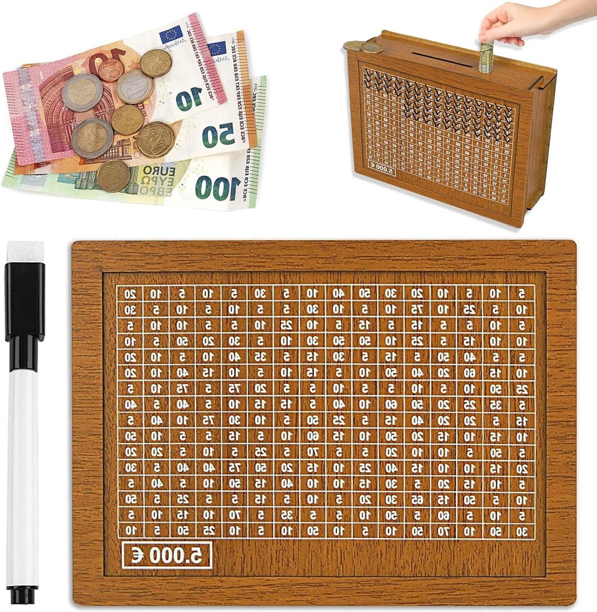 Spaarpot Houten met teller en spaardoel voor het controleren van spaargeld Spaarpot Houten Gelddoos met nummers voor spaardoel controle Spaarpot voor kinderen en volwassenen om de spaargewoonte te bevorderen
