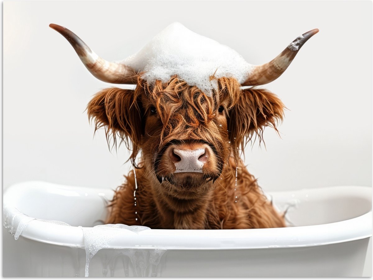 Poster 120x90 cm - Schotse Hooglander - Bad - Koe - Dieren - Schuim - Posters - Wanddecora
