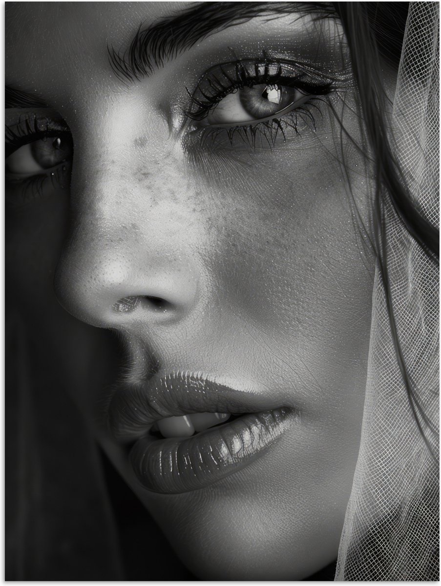 Poster 60x80 cm - Vrouw - Portret - Zwart wit - Vintage - Posters - Wanddecoratie badkamer