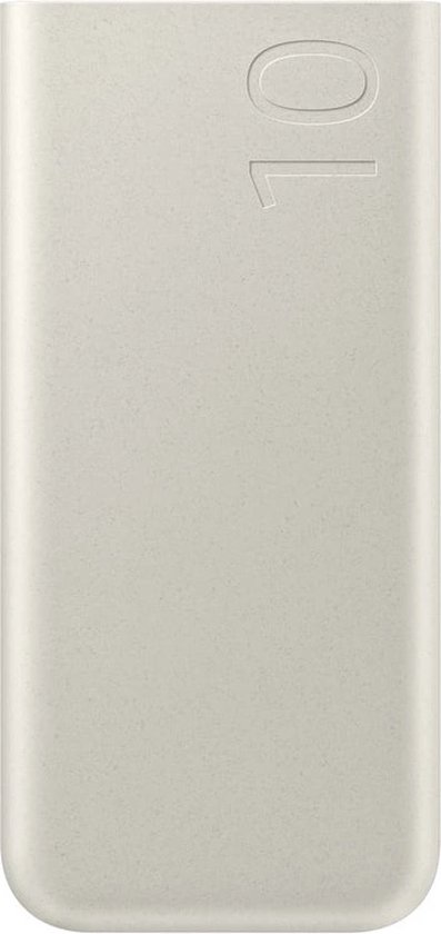 Crème powerbank met '10' logo.
