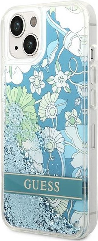 Guess - GUHCP14MLFLSN - iPhone - 14 - Plus - 6.7 - vert/vert - coque rigide - Fleur - Liquide - Glitter