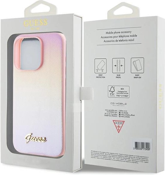 Coque arrière Guess Iridescent Métal Script - Apple iPhone 15 Pro Max (6,7") - Rose