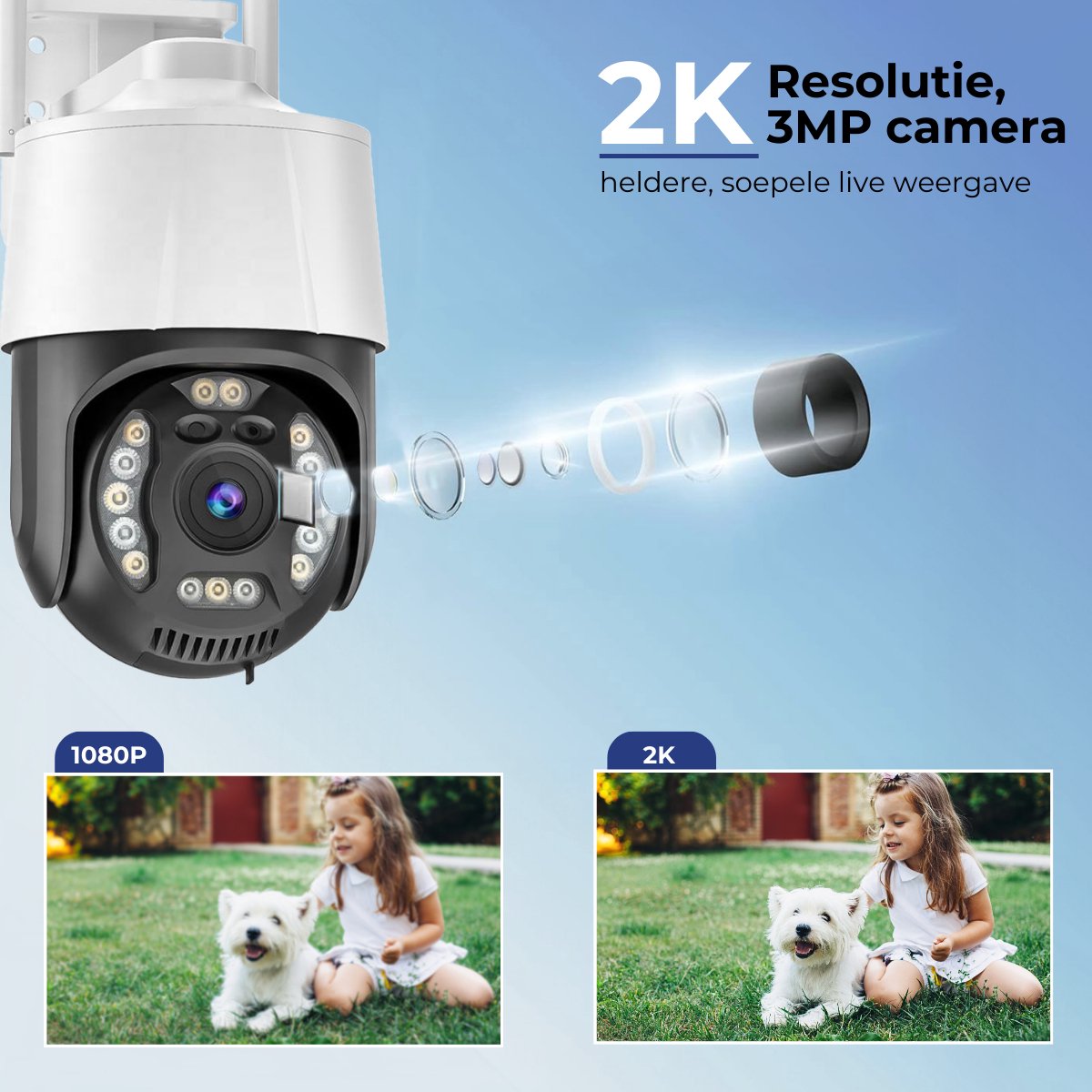 Afbeelding 2 van Camux Cam-VisionX Beveiligingscamera Buiten IP66 - 3MP 2K Camera - Buitencamera met Nachtzicht - Wifi met App - Security Camera