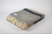 Couverture en laine vierge beige-bleu-gris, couverture pure 100% laine, couverture chaude et confortable, couverture de canapé, couverture de véranda, couverture chaude en laine de mouton - (130*170 cm)