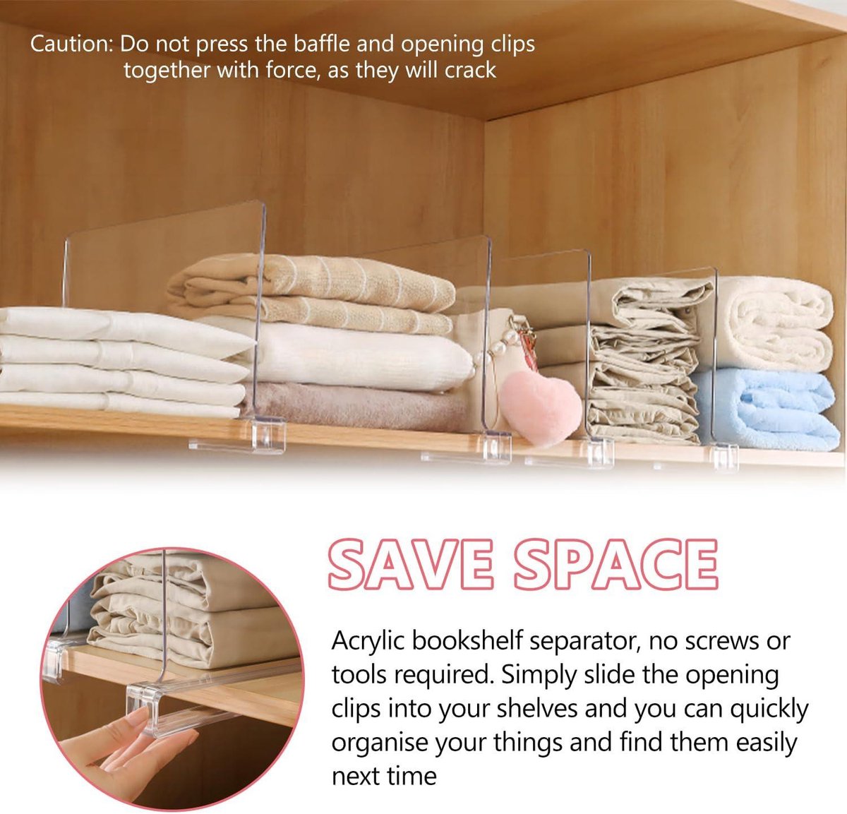 8 stuks transparante acryl wandplanken, multifunctionele plankverdeler, verstelbare kledingorganizer, voor kastorganizer, kasten, opslag en organisatie (draagbaar