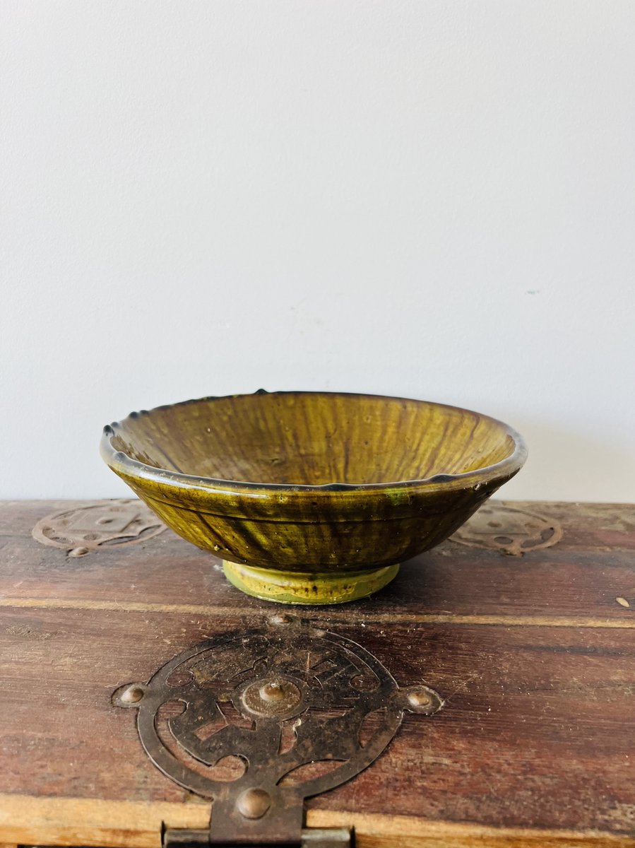 Tamegroute fruitschaal | Bruin | Marokkaanse Aardewerk Geel | Diameter 25