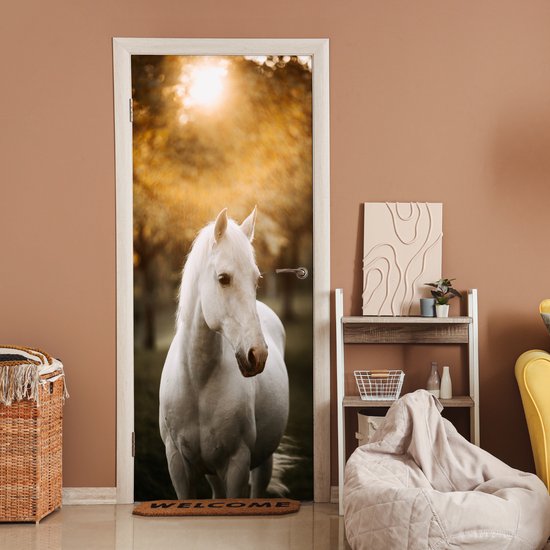 Affiche de porte - Cheval - Enfants - Automne - Animaux - Nature - Chambre d'enfant - Sticker de porte - Papier peint photo porte - Décoration de porte - Sticker autocollant - 80x205 cm - Chambre à coucher - Décoration de chambre