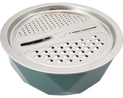 Rasp - saladekom - Keukengerei - Kom - 3-in-1 design - Met 4 verschillende raspen en vergiet - RVS rasp en vergiet - Stijlvol polygon design