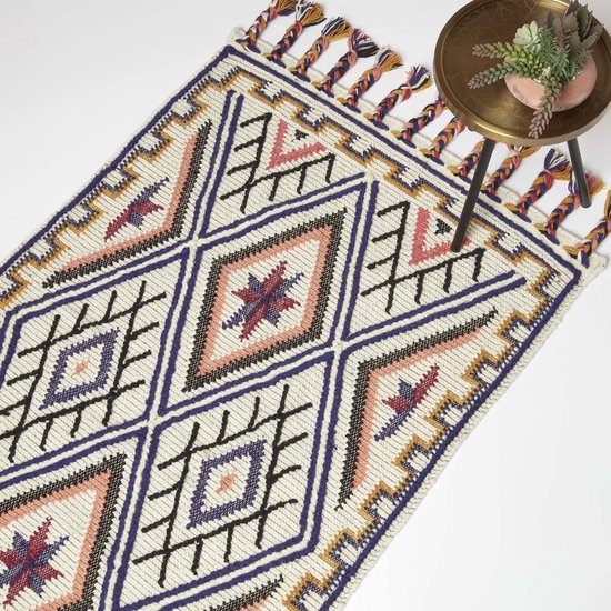 Gevlochten - Wit - Rond - Stof - Mandala - Vloerkleed kopen