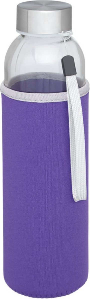 Glazen waterfles/drinkfles met paarse softshell bescherm hoes 500 ml - Sportfles - Bidon
