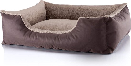 Flamingo Velluto-bed, rechthoekig, beige, ultrazacht hondenbed met afneembare overtrek, antislip en wasbaar op 30 °C, luxe comfort voor alle hondenmaten