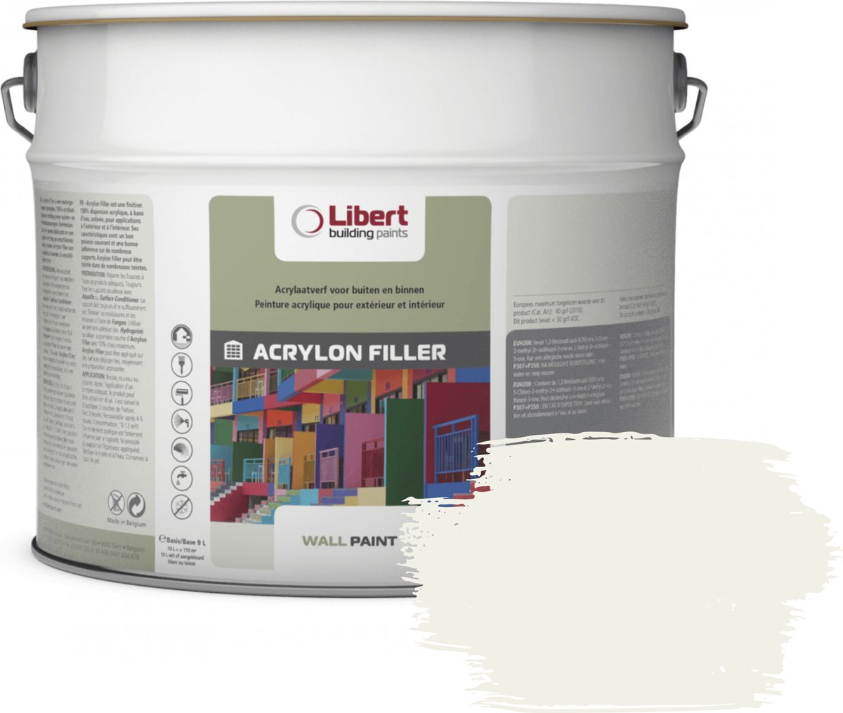 Libert Acrylon Filler – Muurverf met Microvezels – Primer & Afwerking – Binnen & Buiten - Structuurverf – 10L – Wit RAL 9016