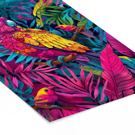 Affiche encadrée - Cadre photo 60x90 cm - Posters - Perroquet - Tropical - Jungle - Coloré - Cadre affiche noir - Décoration murale chambre ado - Décoration chambre ado - Accessoires chambre ado