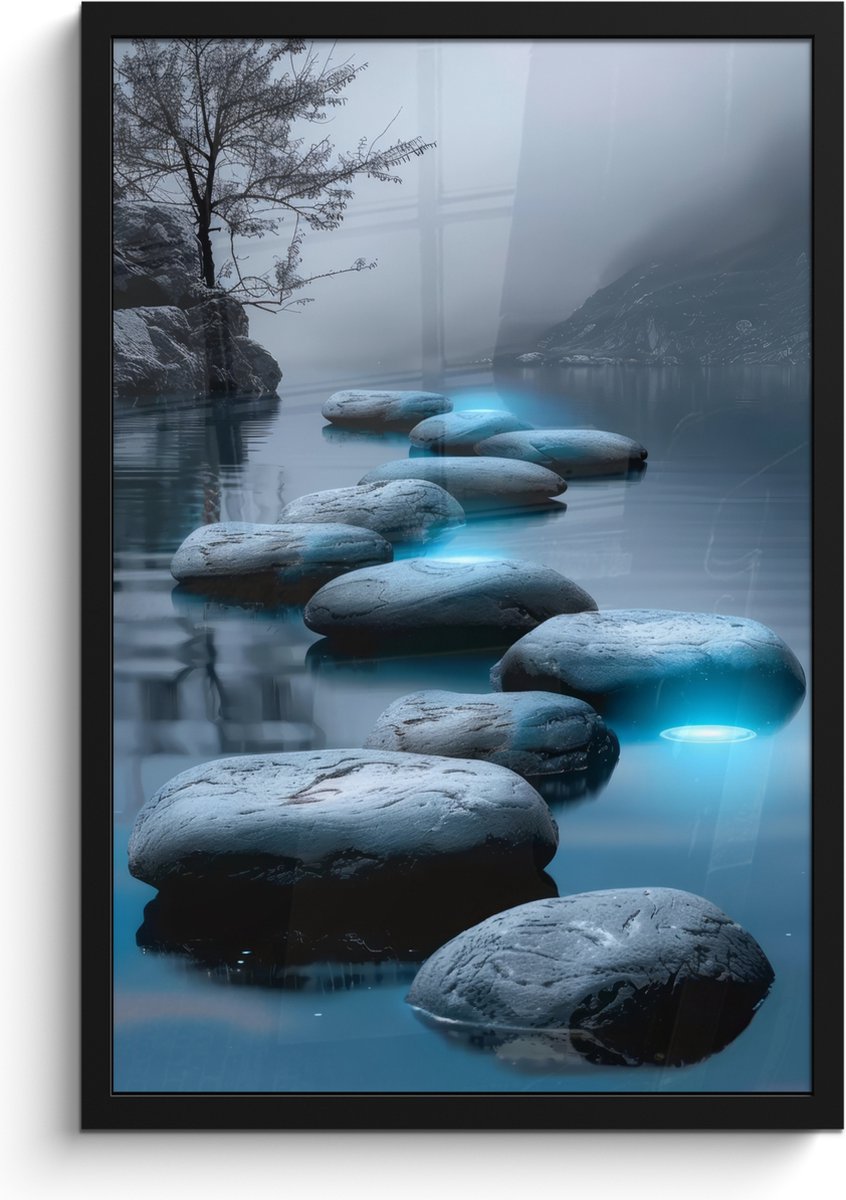 Poster in lijst - Fotolijst 40x60 cm - Posters - Stenen - Water - Bomen - Natuur - Posterl