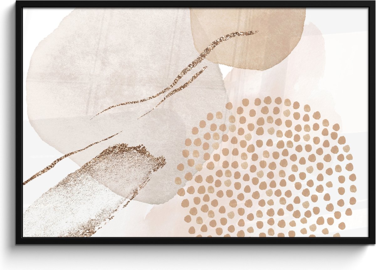 FrameYourWall Poster in lijst - Fotolijst 120x80 cm - Posters - Watercolor - Beige - Pastel - Modern - Abstract - Posterlijst zwart - Wanddecoratie badkamer - Muurdecoratie WC - Decoratieve accessoires - Toilet muur decoratie Beige - Abstract