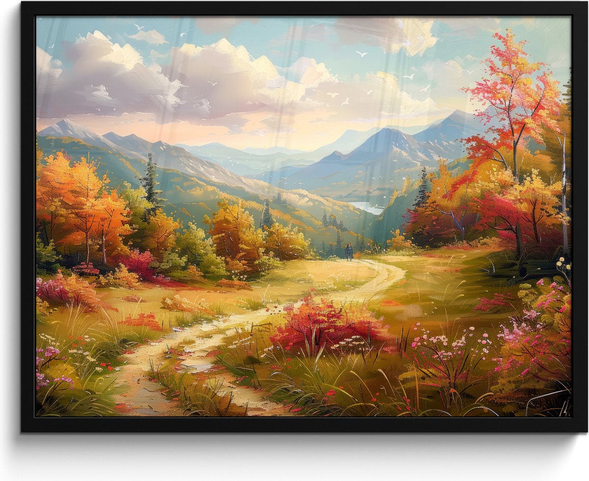 FrameYourWall Poster in lijst - Fotolijst 80x60 cm - Posters - Landschap - Illustratie - Natuur - Posterlijst zwart - Decoratie - Wanddecoratie woonkamer - Muurdecoratie slaapkamer Natuur landschap