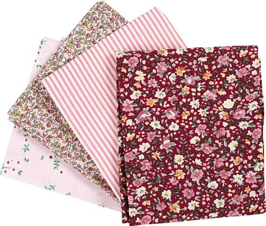 Foto: Patchwork stof 45x55 cm 100 gr roze 4 stuk 1 bol