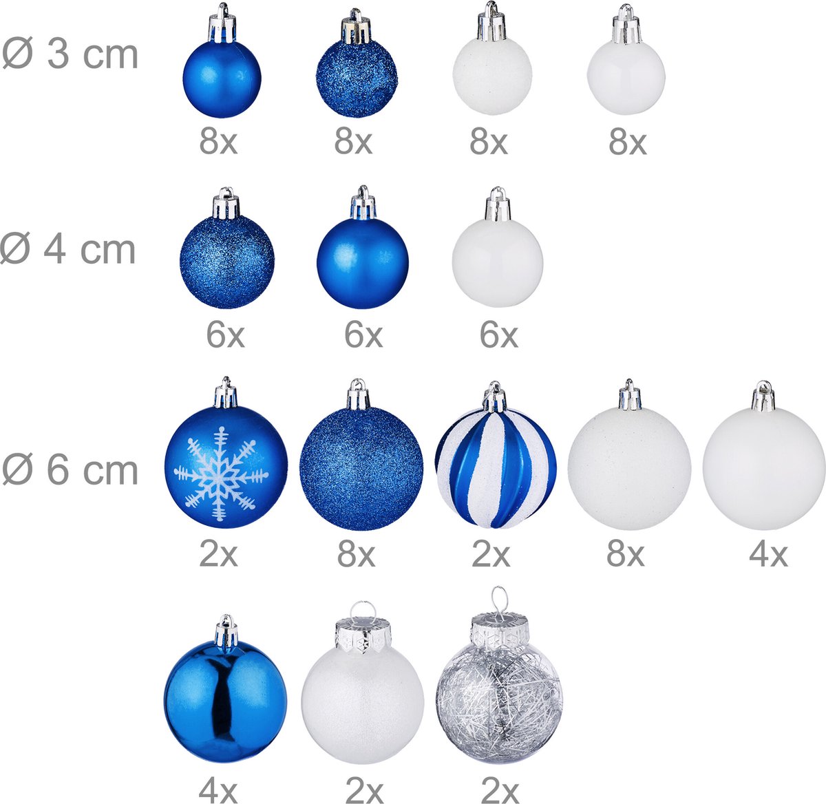 kerstballen - set van 101 - plastic - onbreekbaar - kerstpiek ster - blauw/wit – foto 6