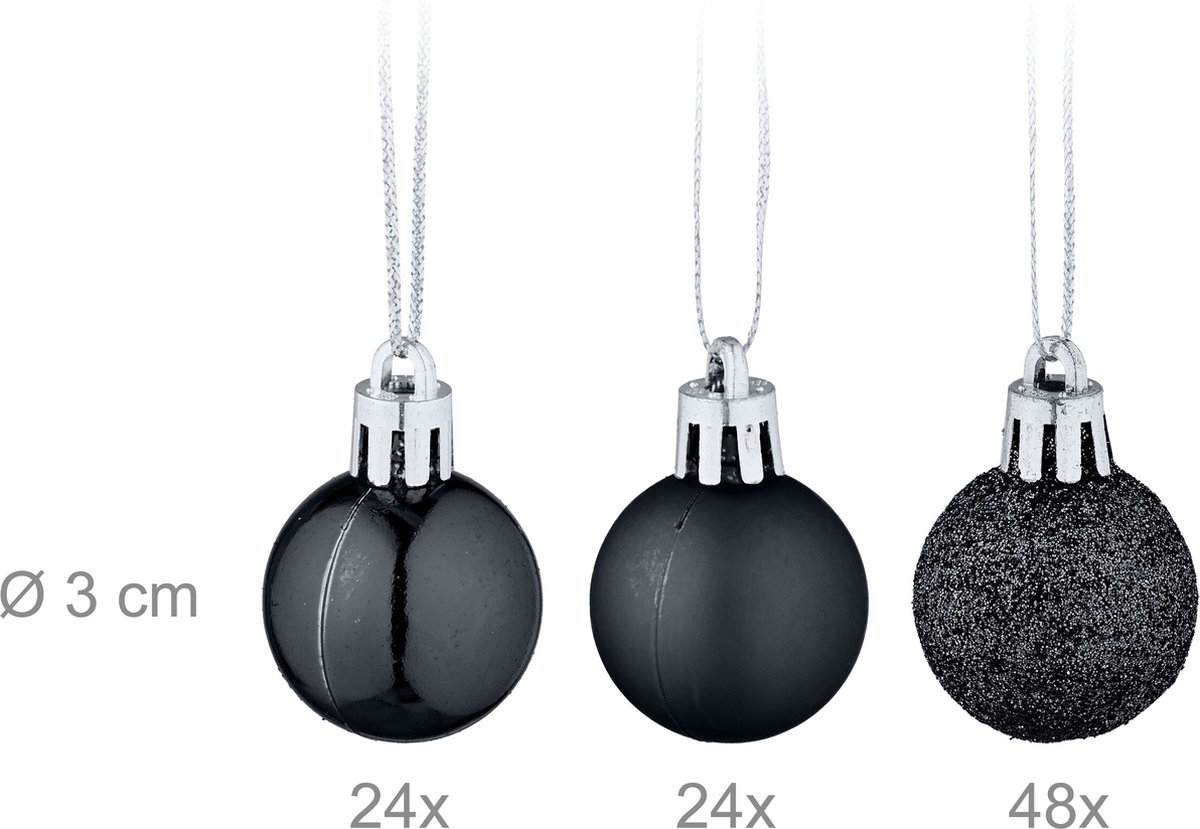 kerstballen set van 96 - plastic - 3 cm - mat - glanzend - glitters - zwart – foto 3