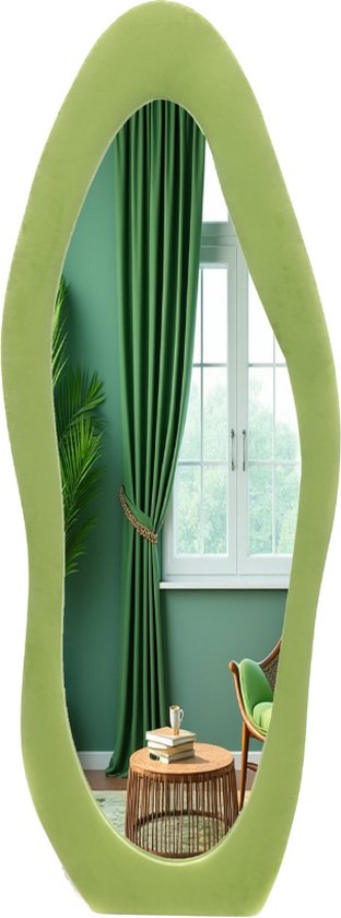 Slaapkamer Spiegel SensaHome Flow Staande Spiegel – Gestoffeerd Met Suède Velvet In Beige/wit, 60x160 Cm 160x60 Cm Spiegel